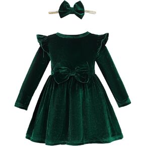 Kucnuzki Toddler Baby Girl Clothes Velvet Dress Solid Little Flower Girl Dress Princess Casual Party Dress for Girl Fall