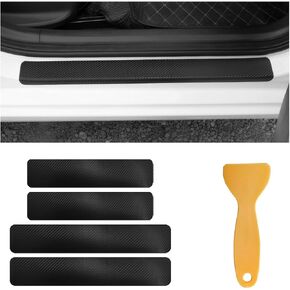 4 PCS Car Door Sill Protector, Anti-Scratch 3D Carbon Fiber Textured Door Threshold Protection Sticker, Door Entry Edge Guards Cover Strips for Most Vehicle, Car Accessories (Purple)
