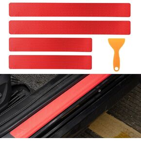 Car Door Sill Guard Protector, 4PCS Car Door Step Covers, Carbon Fiber Anti-Scratch Door Entry Guard Paint Protective Film, Front Rear Door Strips Sticker Trim for Car, SUV, Truck (Black)