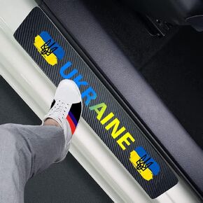 4pcs Dominican Flag Carbon Fiber Car Door Front/Rear Sill Plate Protectors, Sticker Decorative Entry Guard Threshold Scratch Pad Film for Auto Truck SUV Accessories (Dominian Flag) (MKT*4)