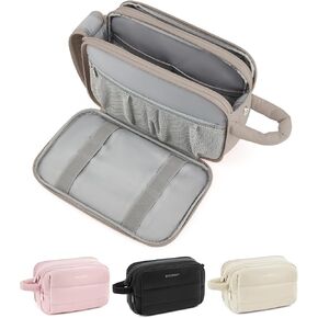BAGSMART Travel Toiletry Bag for Women, Puffy Cosmetic Makeup Bag Organizer, Large Wide-open Travel Bag for Toiletries, Dopp Kit Water-resistant Shaving Bag for Accessories-Pink