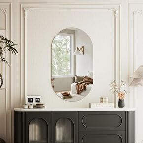 Oval Frameless Bathroom Mirror, 22x38 inch Oval Wall Mirror, Tempered Glass Wall Mirror Suitable for Living Room Hallway, Horizontally or Vertically Hanging