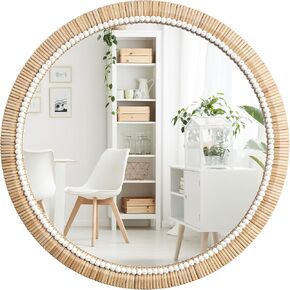 Barnyard Designs Rattan Bathroom Mirror – Rustic Farmhouse Style Handmade Wicker Rattan Frame - Boho Mirror for Nursery Wall Décor (20" x 30", Rectangle)