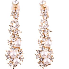 Luxury Bridal Rhinestone Clip on Earrings Non Piercing for Women Large Statement Earrings