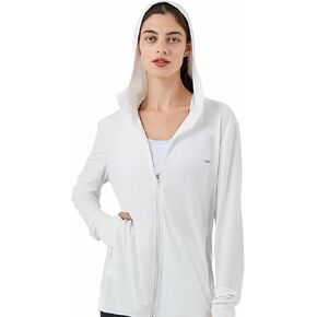 Commollis Women's UPF 70+ Sun Protection Hoodie Jacket Long Sleeve Hooded Active Shirts Outdoor Hiking Performance Zip Running Jacket Athletic Jacket - White/S