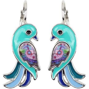 DUOWEI Alloy Enamel Tropical Parrot Bird Earrings Charms Parrot Bird Dangle Romantic Jewelry for Women Teens