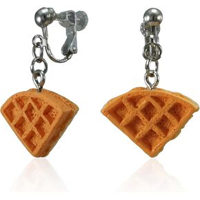 New Waffle Mini Food Earrings Fashion, Creative Dessert, Funny Jewelry Gift, Lightweight Resin, Clip On Earrings Jewelry For Women
