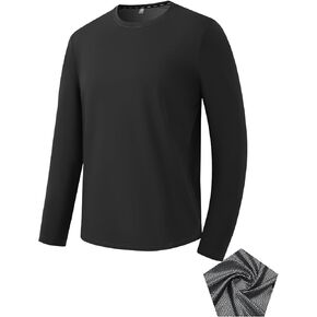 Mens Long Sleeve Tech Tshirts Warm Inner Silver-Lining Crewneck Outdoor Tee for Fall, Winter