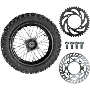 10"" Rear Wheel Rim Tire Assembly For Dirt Pit Bike Trail 80/100-10 Rear Wheel Rim Tire Fits 50/70/90/110 Pit Dirt Bike KLX65 Apollo Includes Brake Rotor and 420 41T Sprocket