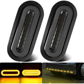 2Pcs 6" inch Smoked Lens Oval Amber 52 LEDs Trailer Boat Halo Parking Turn Signal Tail Lights w/Rubber Grommet, Sealed Submersible IP67 for Truck/RV/Van, DC 12V