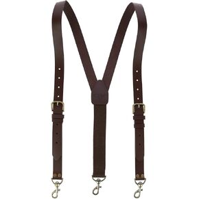 CTM® Men's Coated Leather Buckle Strap Suspenders with Metal Swivel Hook Ends
