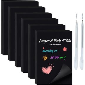 Black Sticky Notes, 4x6 Post It Notes with 2 Metallic Pens, Large Black Post It Notes for School Home Office Hospital Supplies, 6 Pads
