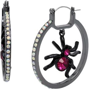 Betsey Johnson Womens Spider Hoop Earrings