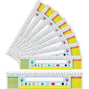Carson Dellosa 30-Piece 17 1/2" x 4" Quick Stick Traditional Manuscript Name Tags for Classroom, Adhesive Name Plates for Student Desks, Classroom Name Tags With Ruler, Shapes, Numbers, and Alphabet