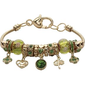 PalmBeach Goldtone Antiqued Crystal Charm Birthstone Bracelet (13mm), 8 inch Adjustable Month 8