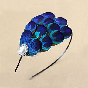 Graceful Handmade Blue Feather Peacock Headband, Fascinator Headpiece.