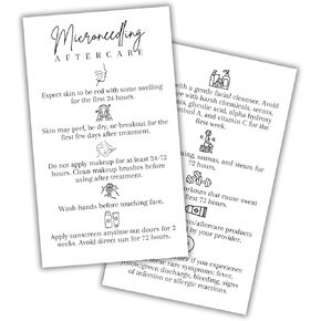 Microneedling Aftercare Instruction Kit Bulk Cards | 2x3.5" Book Business Cards Client Post Treatment Bb Glow Facial Pen Professional Machine Minimalist Matches Intake Consent Forms