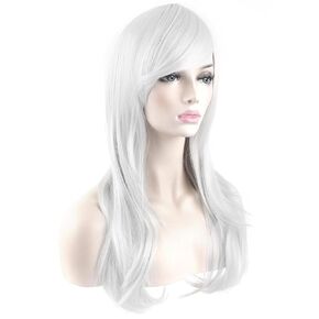 28" 70cm Fashion Wigs Long Wavy Curly Hair Cosplay Wig & Wig Cap(White)
