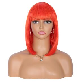 Kalyss Women's Cosplay Party Kanekalon Human Hair Blended Fiber Short Straight Dark Green Bob Hair Full Wigs with Slightly Curly End
