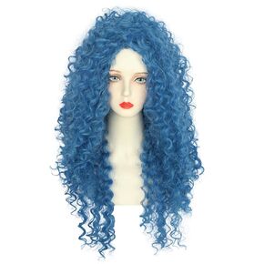 yuehong Long Blue Curly Wig Anime Wig Cosplay Costume Wig Heat Resistant Hair Wig(Size:Small)