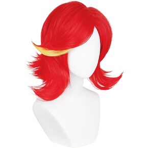 Short Red Brown Cosplay Wig with Side Part Bangs + Detachable Ears Antlers Headband, Shoulder Length Synthetic Hair Wig + Wig Cap for Halloween Anime Costume Party
