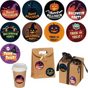 90 Pcs Happy Halloween Stickers 1.5 Inch Pumpkin Ghost Wizard Hat Castle Labels Stickers Self-Adhesive Round Sticker 9 Styles Label Decals for Halloween Cards Envelope Sealing Wrapping Supplies