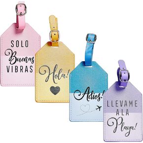 Dwell Studio Smiley Faces Luggage Tags - Vibrant Set of Four, Fun and Colorful Travel Accessories