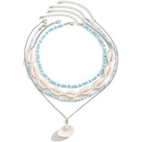 Zian Shell Beaded Necklace Starfish Necklace Sea Rice Beaded Necklace Imitation Pearl Beach Necklace Retro Holiday Style Necklace
