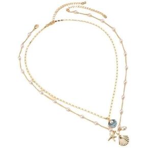 Zian Shell Beaded Necklace Starfish Necklace Sea Rice Beaded Necklace Imitation Pearl Beach Necklace Retro Holiday Style Necklace