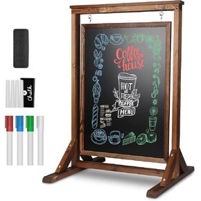 SHANTRA Rustic Chalkboard Sign, Magnetic Swinging A Frame Chalk Board, Double-Sided Menu Board, Hanging Sandwich Board Signs Outdoor, Vintage Freestanding Sandwich Sign for Restaurant, Business, Cafe