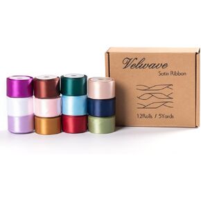 1" 12 Colors High Denstiy Polyester Fabric Satin Grade A Single Faced Silk Ribbon 12 Colors For Wrapping Crafts Party Decoration Gift Wedding Birthday 12*5 Yards Total 60 Yards (12 COLORS, 1")