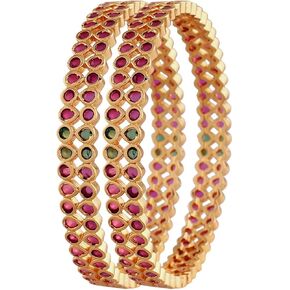 I Jewels Gold Plated Indian Wedding Bollywood Pota Stone Studded Brass Bangles For Women (ADB438QG) (Set of 2)