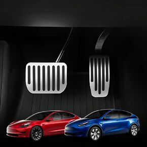 Performance Pedal Pad for Tesla Model 3/Y Non-Slip Accelerator Brake Foot Pedal Cover Replacement for Tesla Decoration Accessories Metal Pedal Pad Cover(Updated Silver)