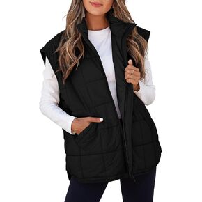 EVALESS Womens Puffer Vest Zip Up Cap Sleeve Jackets Travel Fall Outfits 2024 Fashion Warm Winter Coats With Pockets
