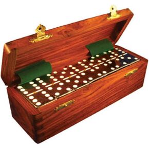 Domino Double Six Orange-White Spots Jumbo Tournament Professional Size with Spinners in Dovetail Sheesham Wood Box.