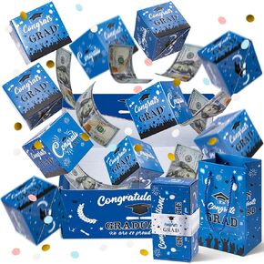 WATINC Graduation Explosion Gift Box - 16pcs Graduate Surprise Gift Boxes Exploding for Money, 12 Bounces Explosion Present Boxes with Confetti, Black Gold Pop Out Cash Holder for Congrats Grad Party