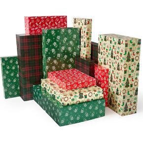 YANGTE 12 Pack Christmas Boxes for Presents, Christmas Gift Boxes Assorted Sizes for Various Sizes of Gifts, Premium Robe Boxes with 4-Inch Deep and Shirt Boxes