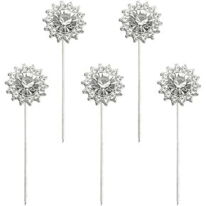 XGNG 24PCS Silver Alloy Diamond Flower Pins Rhinestone Wedding Corsages Pins Bouquet Pins Flower Pin Round Diamond Crystal Floral Pins Diamond Head Straight Pin for Wedding Bridal Jewelry Decoration