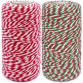 Christmas Cotton Twine Rolls, Red and Green Twisted Yarn, Set of 2,for Gift Wrapping, Baking, Arts Crafts, Gardening,DIY,Home Decor