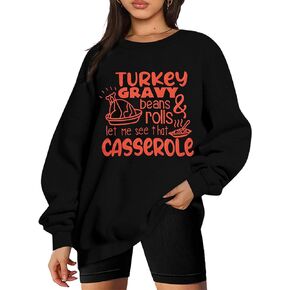 KNEYATTA Thanksgiving Sweatshirt Women Turkey Print Sweatshirt Fall Thankful Tee Tops