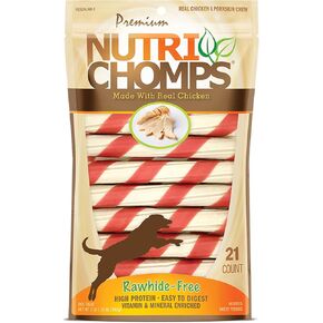 NutriChomps Dog Chews, 6-inch Twists, Easy to Digest, Rawhide-Free Dog Treats, 21 Count, Real Chicken flavor