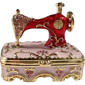 Sewing Machine Tabletop Ornament with Rhinestones Vintage-Style Decorative Sewing Machine Figurine Jewelry Box Magnetic Closure Purple