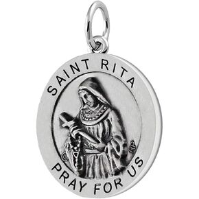 US Jewels Ladies 925 Sterling Silver Saint Rita Medal Pendant, 18.5mm