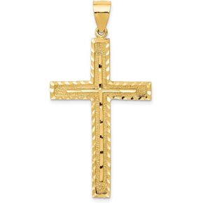 Diamond2Deal 14k Yellow Gold Polished and Textured Diamond-Cut Latin Cross Pendant