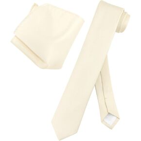 Vesuvio Napoli CREAM Skinny 2.5" NeckTie Handkerchief Mens Narrow Neck Tie Set