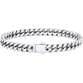 U7 Cuban Link Bracelet for Men Stainless Steel/Black/Gold Chain Bracelet,5mm/7mm/9mm/12mm Width,7.5/8.3/9 Inch Classic Mens Bracelet
