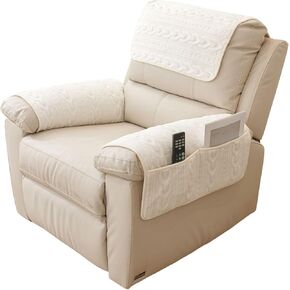 vctops 3 Pieces Velvet Plush Recliner Armrest Cover Headrest Cover with Pockets Soft Fuzzy Non Slip 2 Armchair Slipcovers and 1 Headrest Protector for Recliner Leather Sofa Couch(Brown,1 Seat)
