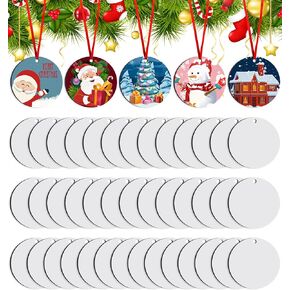 Duufin 40 Pieces Sublimation Ornament Blanks 2.75" Christmas Sublimation Ornament Blanks Bulk Round Blanks Sublimation Ornaments for Christmas Tree, Décor DIY Handmade Crafts(2.75 inches)