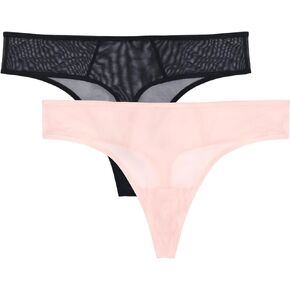Smart & Sexy Women's Lace Trim & Mesh Panty Sexy Thongs & Cheeky Bikinis, Blushing Rose/Black Hue