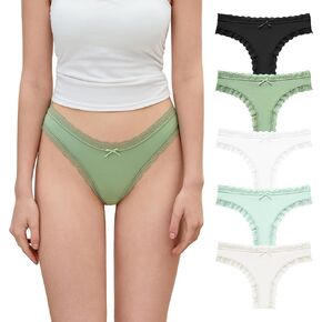 DEANGELMON Lace Thongs for Women Seamless T Back Underwear Low Waist Stretchy Ridded No Show Panties Ladies Pack